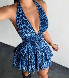 Vestido Animal Print Escote V con Vuelos