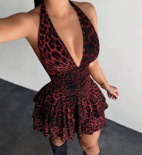 Vestido Animal Print Escote V con Vuelos