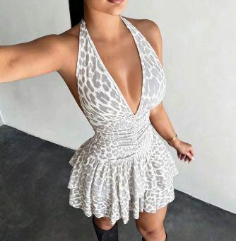 Vestido Animal Print Escote V con Vuelos