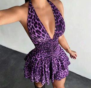 Vestido Animal Print Escote V con Vuelos